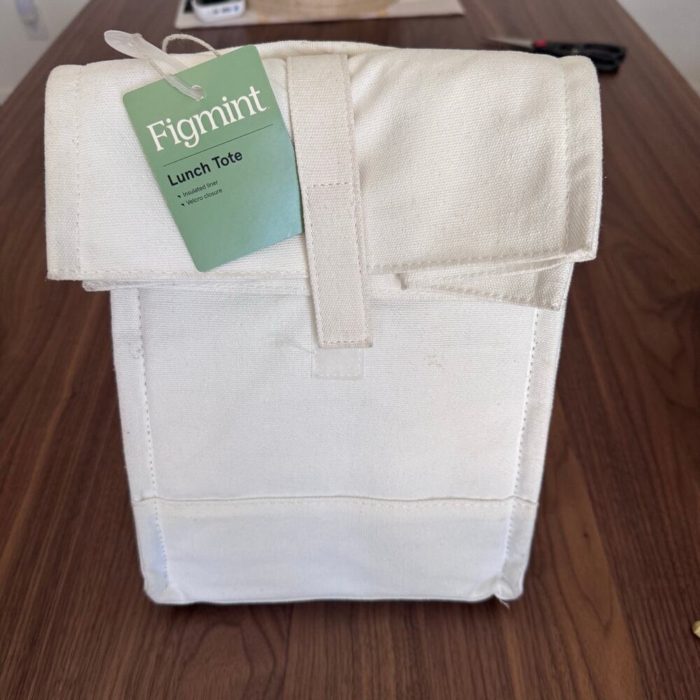 Minimalist  White Figmint Canvas Insulated Lunch Tote